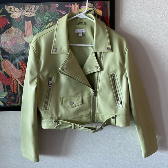 Topshop Jackets & Blazers - Top Shop Green Cropped Biker Jacket